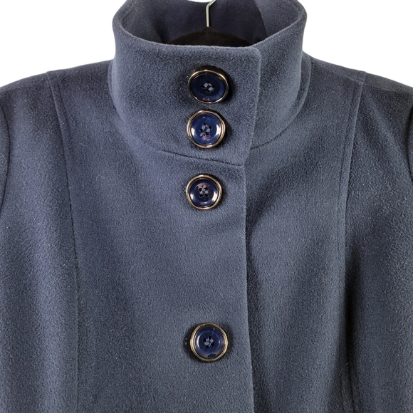 Via Spiga Women's Size 10 Navy Blue Felted 100% Wool Button-Up Belted Coat - Picture 3 of 13